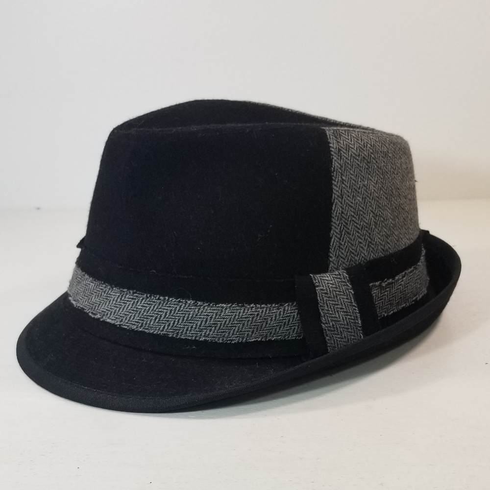 Mens Fedora Black & Gray Wool Blend Hat